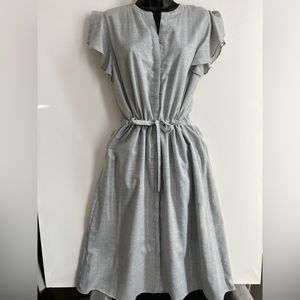 DKNY silver shimmer stripe flutter sleeve midi dress M